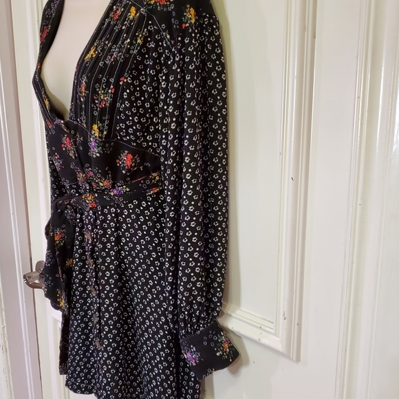 Free People Wonderland Black Multi-Color Floral Long Sleeve Mini Dress - Picture 9 of 16